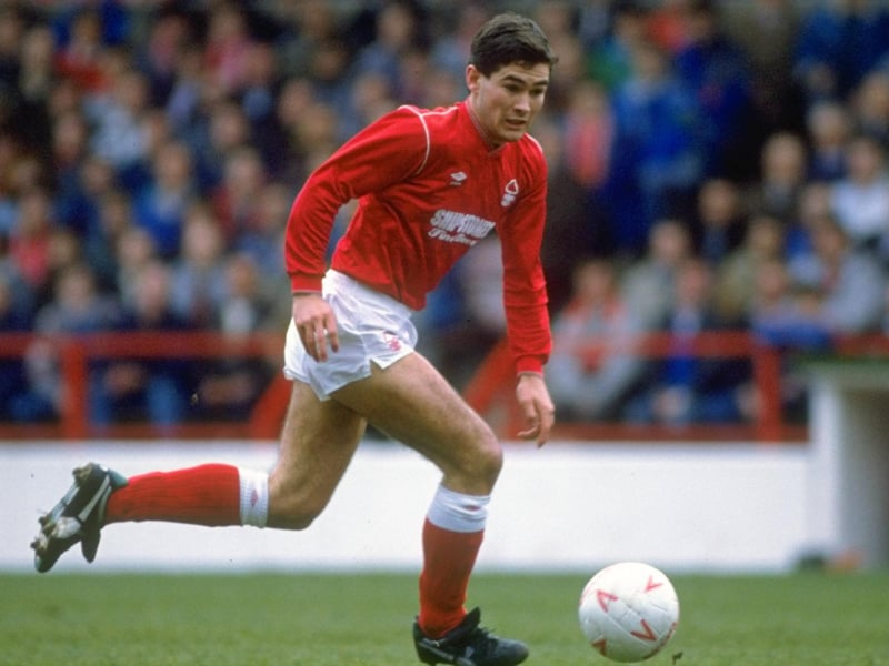 Nottingham Forest runs with the ball during his side's 2-1 win over Liverpool at the City Ground in 1988. Clough would go on to score 102 times for his beloved Forest.