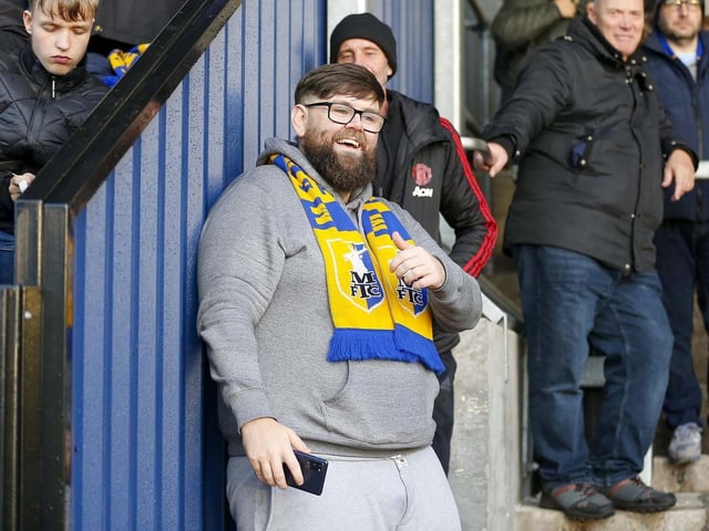 Stags fans during the Emirates FA Cup First Round match against Barrow AFC at the SO Legal Stadium, 05 Nov 2022.