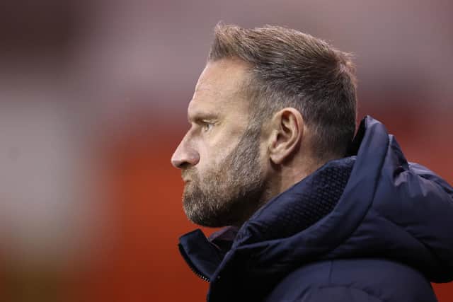 Ian Evatt, Manager of Blackpool looks on prior to the Emirates FA Cup Second Round match between Blackpool and Carlisle United on December 07, 2025 in Blackpool, England. (Photo by Alex Livesey/Getty Images)