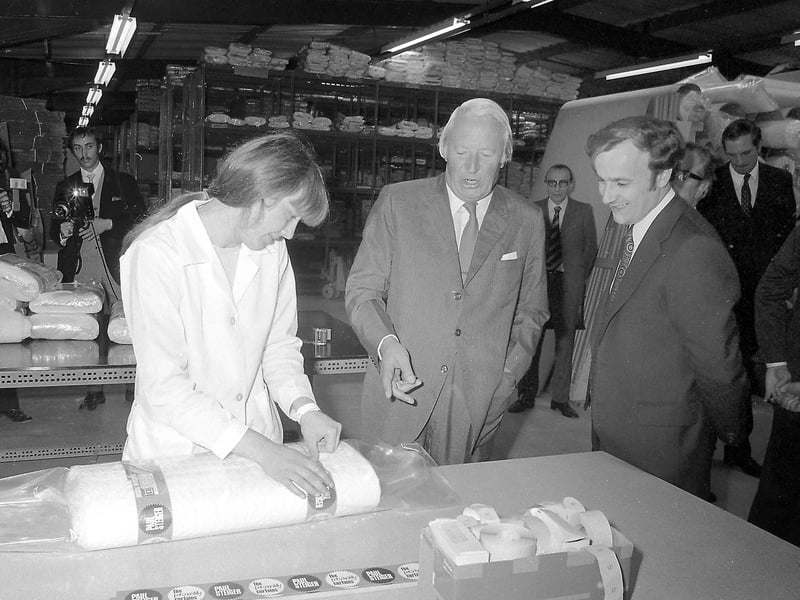 Prime Minister Ted Heath taking a tour of a Kirkby factory during the seventies.