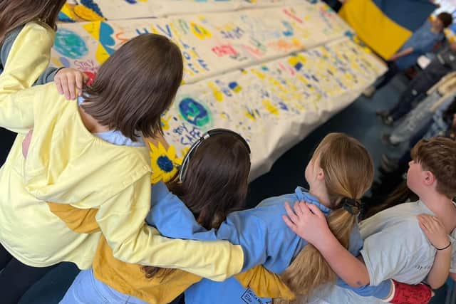 Children at St Edmunds CofE Primary and Nursery School come together in support of the people caught up in the conflict in Ukraine