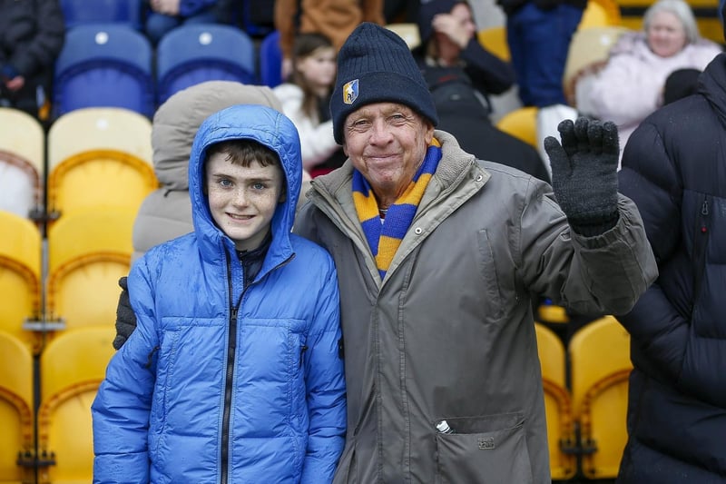 Mansfield Town fans ahead of kick-off against Salford on 25 Feb 2023.