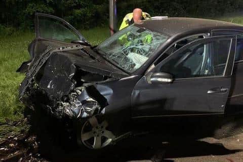 Ryan Walker's wrecked car after the head-on smash. (PHOTO BY: Rudy Walker)