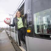 Nottingham-born Lioness Mary Earps is the latest star to receive the highly coveted accolade of a Nottingham Express Transit (NET) tram named in her honour. Photo by Cartwright Communications.