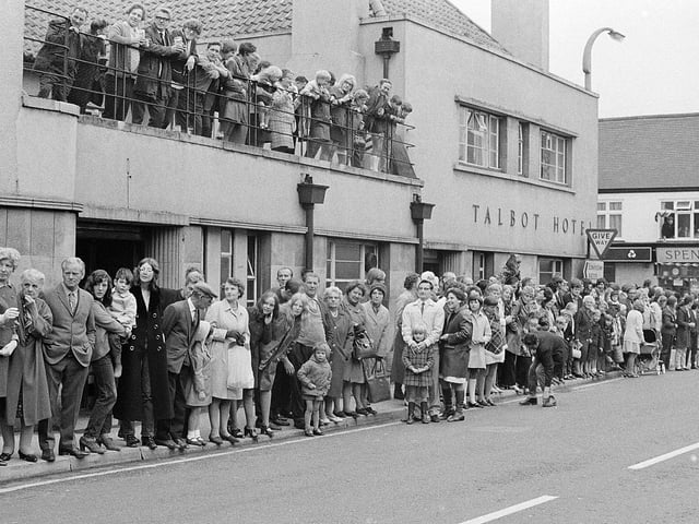 Taken in 1971, this picture shows the crowds of people watching the carnival . . .  and a great view of The Talbot.