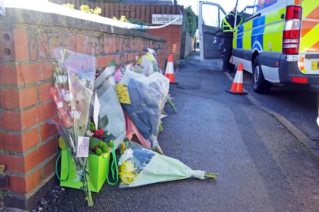 Langwith Junction murder. 
Flowers left at the scene today.