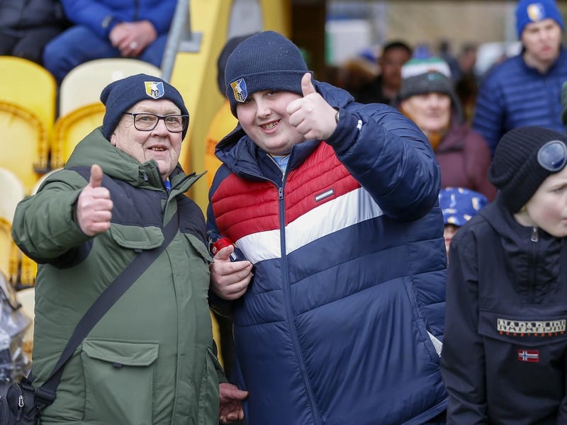 Mansfield Town fans ahead of kick-off against Salford on 25 Feb 2023.