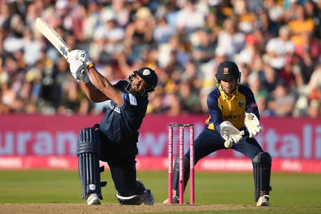 Ravi Rampaul bats during last year's Vitality T20 Blast semi-final match against Essex Eagles. (Photo by Alex Davidson/Getty Images)