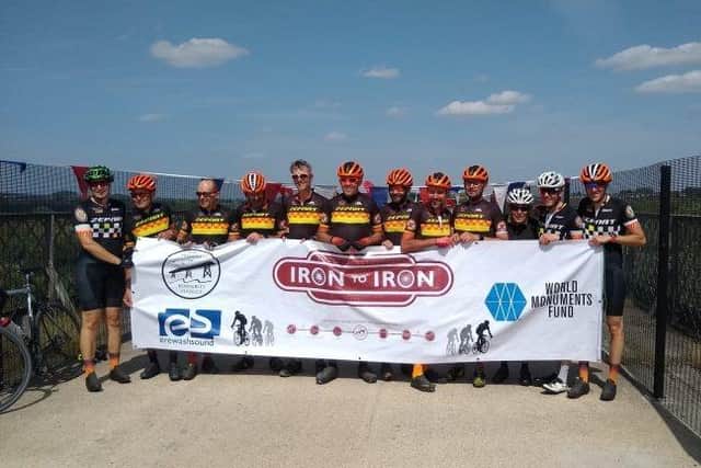 The cyclists on Bennerley Viaduct. Photo from Friends of Bennerley Viaduct.