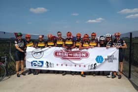 The cyclists on Bennerley Viaduct. Photo from Friends of Bennerley Viaduct.