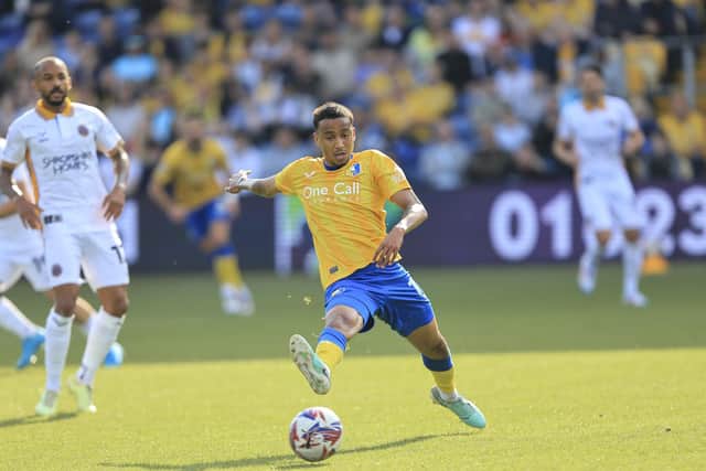 Mansfield Town midfielder Keanu Baccus (17) during the Sky Bet League 1 match against Shrewsbury Town FC at the One Call Stadium, 21 Sept 2024, Photo credit Chris & Jeanette Holloway / The Bigger Picture.media