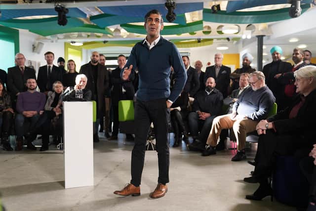 UK Prime Minister Rishi Sunak speaks during a visit to the MyPlace Youth Centre, in Mansfield, England. January 4 marks the one-year anniversary of Rishi Sunak's speech announcing his five pledges on the economy, the NHS, and migration. (Photo by Jacob King - Pool/Getty Images)