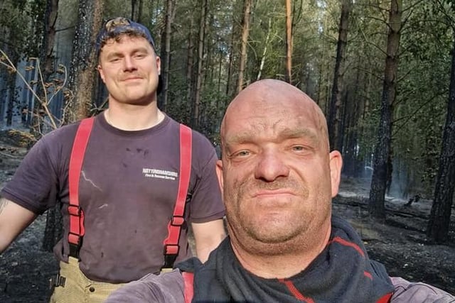 These two firefighters from Blidworth Fire Station were among the heroes praised by villagers for their remarkable work in bringing the blaze under control despite searing temperatures. Mandy Kendall posted on Facebook: "You guys deserve the biggest medals, while Vicky Brickles said: "Not all heroes wear capes."