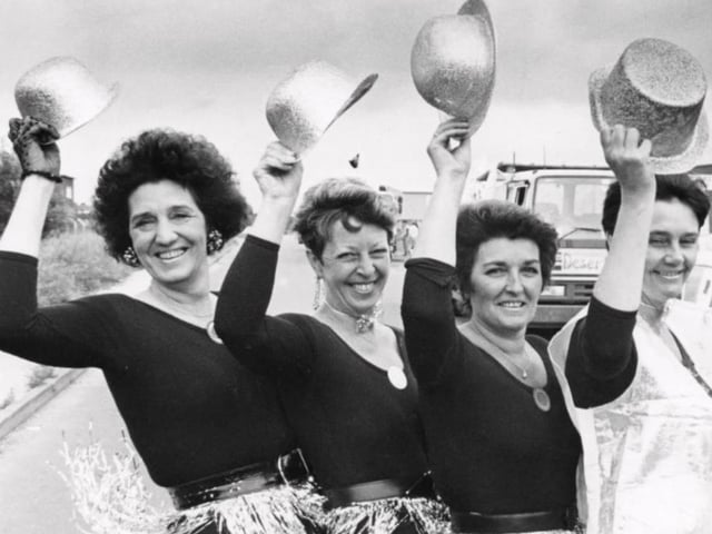 Beryl Moss, Sylvia Barton, Carole Reece and Angela Longdon enjoying the Langley Mill Carnival back in the day.