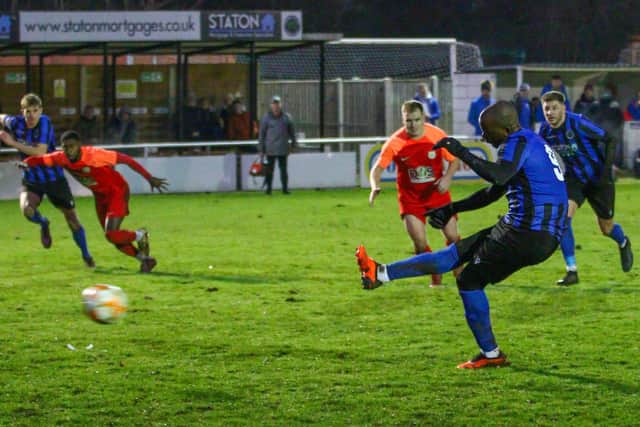 Craig Westcarr doubles Sherwood's lead from the spot.