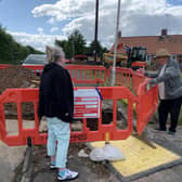 Councillor Debra Barlow speaks with Jack Gray, of Sookholme Lane. Jack is deeply 'concerned' about construction work and its impact on 'ill and elderly residents.'