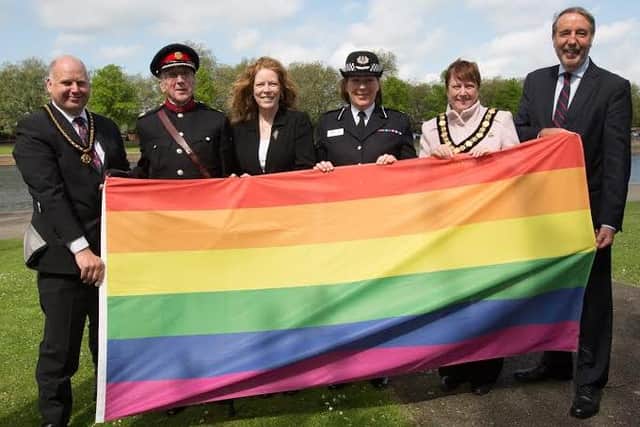 Joyce Bosnjak, third from left, promotes Nottinghamshire Pride during her time as deputy leader of Nottinghamshire County Council.