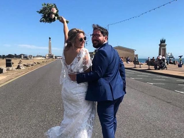 Lucy married on 1.8.20. She said: 'Portsmouth Cathedral followed by supper at the Briny and drinks on the beach.'