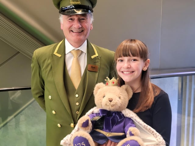 A Green Man from Harrods gifted Sofia one of the limited edition bears she skilfully designed.