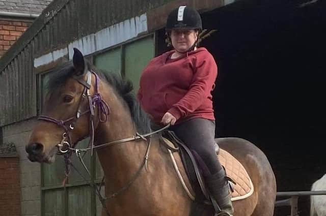 Horse-lover Samantha Barker aboard her nine-year-old mare, Millie.