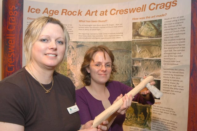 This photo is from 2007. Mansfield Museum's Jodie Henshaw, right, and Anne Bourn pictured with a Neolithic Flint Axe Head found at Berry Hill one of the artefacts on display at an Archaeology Day held at the Museum.