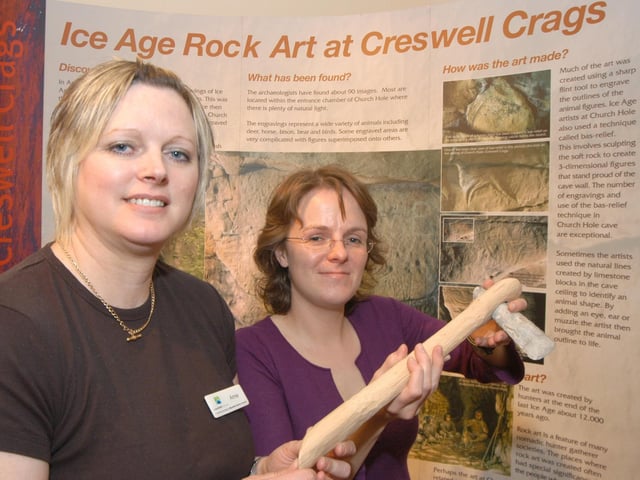 This photo is from 2007. Mansfield Museum's Jodie Henshaw, right, and Anne Bourn pictured with a Neolithic Flint Axe Head found at Berry Hill one of the artefacts on display at an Archaeology Day held at the Museum.