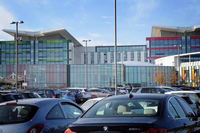 Cars parked at King's Mill Hospital, Sutton.