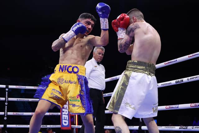 Nico Leivars in action against Alberto Motos. Picture By Mark Robinson Matchroom Boxing