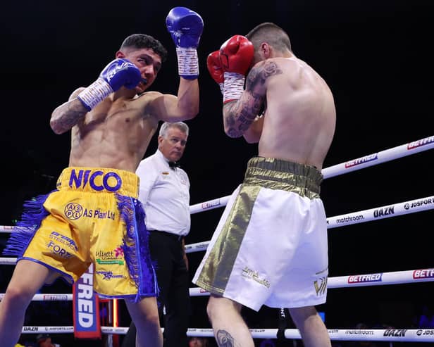 Nico Leivars in action against Alberto Motos. Picture By Mark Robinson Matchroom Boxing