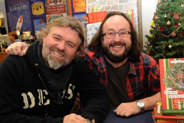 Television chefs, David Myers and Si King, alternatively known as the Hairy Bikers, were pictured filming in Doncaster Market Place.