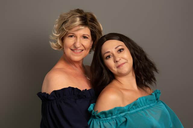 Pictured (left) Julie Powell from Warsop, near Mansfield, and (right) Bianca Markham from Chesterfield sporting wigs - they met at Chesterfield Royal Hospital whilst going through cancer treatments