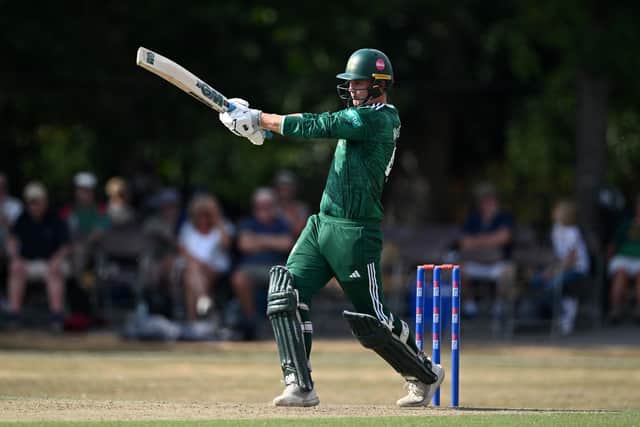 Freddie McCann of Nottinghamshire bats during the Metro Bank One Day Cup match between Notts Outlaws and Northamptonshire Steelbacks at Queen's Park on August 07, 2026. (Photo by Gareth Copley/Getty Images)