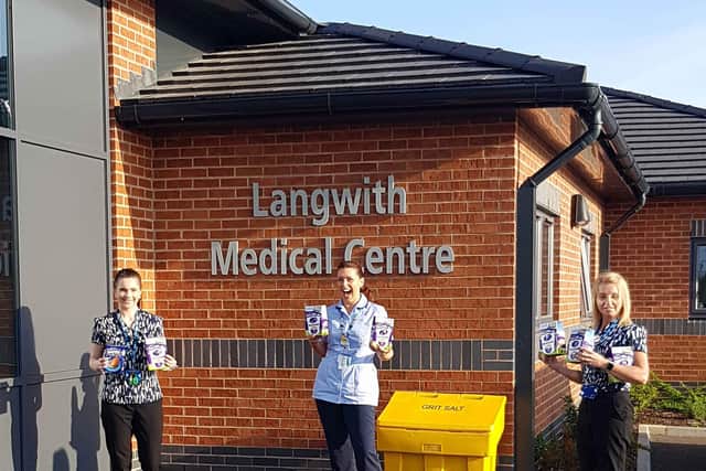 Staff at Langwith Medical Centre recieve donations from the team at Stepnell.