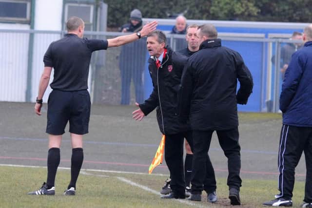 Rudy Funk is sent off during the AFC Mansfield v Tadcaster Albion game.