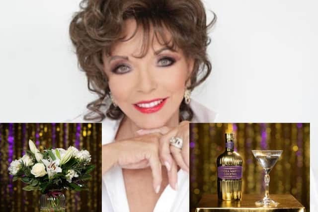 M&S has launched the Dame Joan Collins Vodka Martini Cocktail and the Dame Joan Collins Rose & Lily Bouquet.