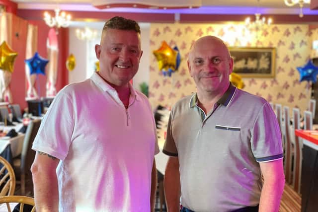 Coun John Coxhead and Neil Temple, at the fundraising event at Victoria Tandoori, Mansfield.
