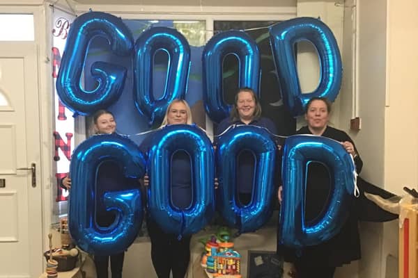 Happy staff at Next Generation Day Nursery in Langwith celebrate the 'Good' rating awarded by Ofsted.