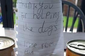 Someone left a thank you note along with their donation.