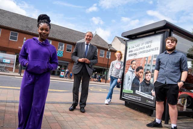 Police and Crime Commissioner Paddy Tipping , centre, with some of the young people involved in the campaign.