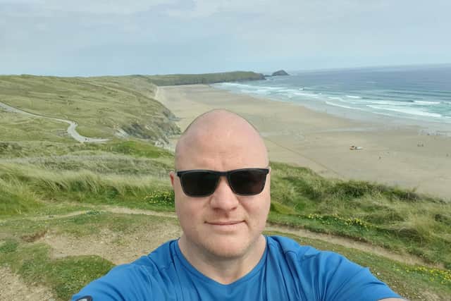 Matthew Halliwell running in the London marathon in memory of Sue Rimmer his mother-in-law.
