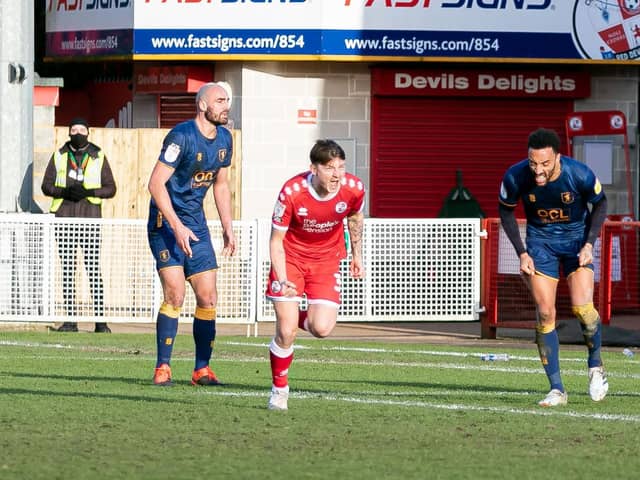 James Tilley scores in stoppage time to sink the Stags. Picture by Jamie Evans
