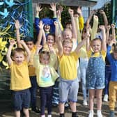 Children from Shirland Primary dressed in Ukraine's colours for the school's fundraising and awareness day.