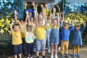 Children from Shirland Primary dressed in Ukraine's colours for the school's fundraising and awareness day.