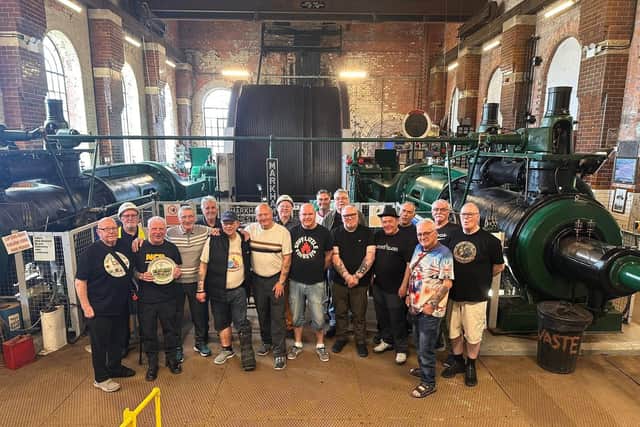 A group of former miners enjoy a reuinion at Pleasley Pit.