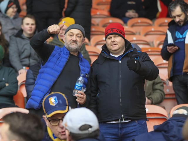 Mansfield fans during the Sky Bet League 1 match against Blackpool FC at the Bloomfield Road Stadium, 15 Feb 2025  Photo credit Chris Holloway / The Bigger Picture.media : Mansfield Town ended a run of seven straight defeats with a draw at Blackpool.