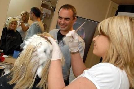 TV Hairdresser Andrew Barton pictured with Clare Plume and Nicola Taylor during his visit 2009 to Image Works at Kirkby.