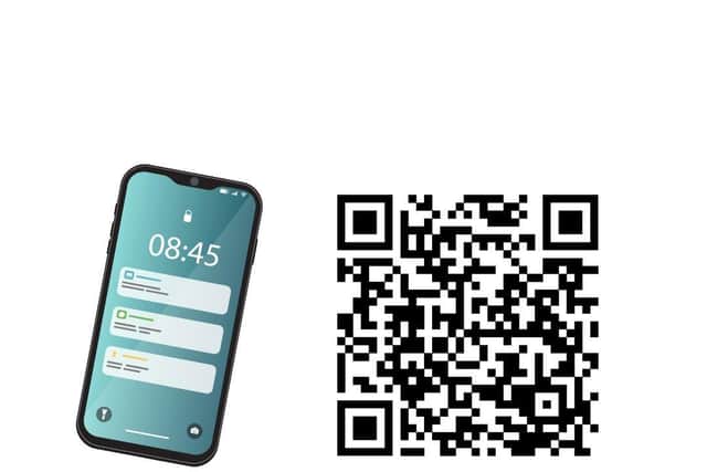 Illustration of a mobile phone alongside a QR code