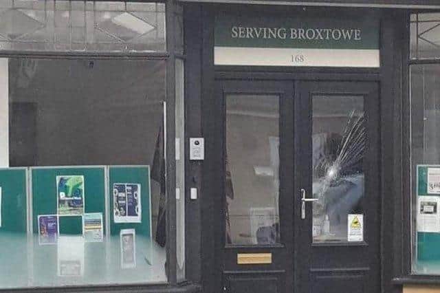 There was speculation that the window was smashed by a wheelie bin on one occasion.