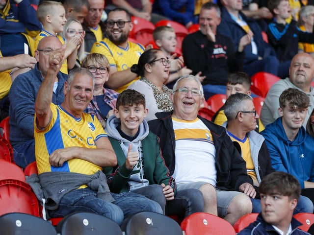 Mansfield fans at the Sky Bet League 2 match against Doncaster Rovers FC at the Eco-Power Stadium  
Photo Chris & Jeanette Holloway / The Bigger Picture.media