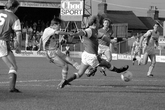 Ian Stringfellow gets a shot away against Walsall in the October 1989 2-0 home defeat.